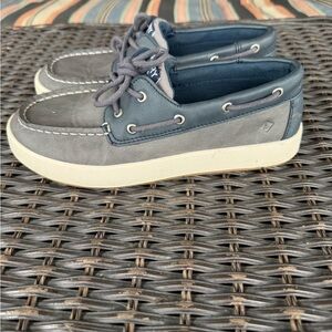 Sperry Blue and White Boat Shoes with Moccasin Toe